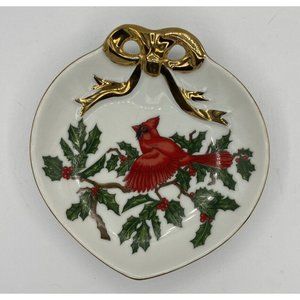 Heart-Shaped Christmas Dish | Cardinal & Holly Motif by Lefton
